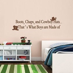 Vinyl Wall Lettering - Boots Chaps And Cowboy Hats-that's What Boys Are Made Of - Cowboy Boots And Cowboy Hat Dark Brown Medium