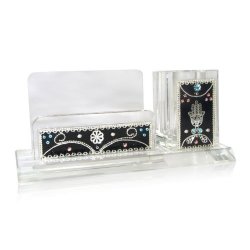 Ester Shahaf Crystal Card And Pen Holder With Hamsa And Swarovski Crystals