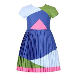 BABY Girls Pleated Patchwork Princess Party Dress Short Sleeve A-line Size 3T