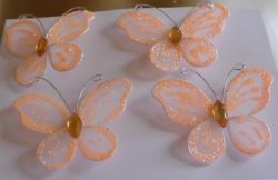 Stunning Apricot Butterflies With Rhinestones Set Of 4