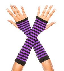 Music Legs Women's Opaque Stripes Arm Warmer Black purple One Size