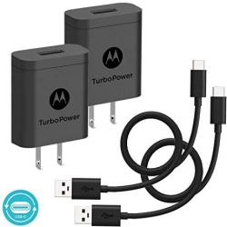 Motorola 2-PACK Turbopower 18 QC3.0 Chargers With Long 6.6 Foot Usb-a To Usb-c Cables For Moto Z Z2 Z3 X4 One One Power G7 G7 Play
