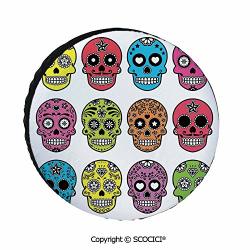 SCOCICI Custom Spare Tire Cover Waterproof Dust-proof - Ornate Colorful Traditional Mexian Halloween Skull Icons Dead 15 For Tire Diameter 27.6-29.5