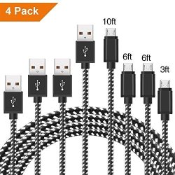 4PACK Micro USB Cable Addao 3FT 6FT 6FT 10FT Charge Cable Nylon Braided Micro Lightning Cable To USB Charging And Syncing Cord Charging For