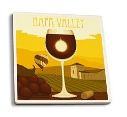 Lantern Press Napa Valley California - Wine Glass And Vineyard Set Of 4 Ceramic Coasters - Cork-backed Absorbent