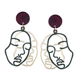 Tidoo Jewelry Abstract Double-faced Human Face Earrings Gold Statement Earrings For Women Green