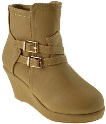 Lucky Top Larise 72K Little Girls Buckle Strap Ankle Wedge Booties Tan 4