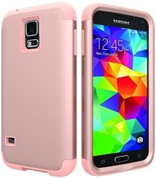 Galaxy S5 Case S5 Case Slmy Tm Shock Resistant Series Hybrid Rubber Case Cover For Samsung Galaxy S5 3 IN1 Hard Plastic +soft Silicone Rose Gold