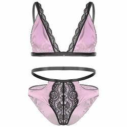 Deals on Yonghs Men's Sissy Crossdress Lingerie Set Lace Trim Cami Bra Top  With High Waisted Panties Briefs Pink XXL, Compare Prices & Shop Online
