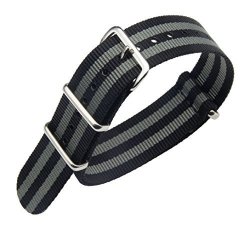 22MM Black grey Deluxe Premium Nato Style Sturdy Exotic Soft Nylon Sport Men's Wrist Watch Band Wristband