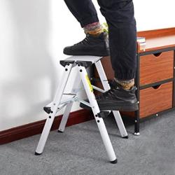Dporticus Aluminum 2-STEP Stool Folding Double Sided Step Ladder Anti-slip Sturdy And Wide Pedal Ladder Capacity 250 Lbs