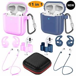 Airpods Case Airpods Accessories Kits 2 Pack Protective Silicone Cover Apple Airpods Anti-lost Airbag Belt For Apple Airpods 2 &1 Compatible With Wireless Charging Airpods