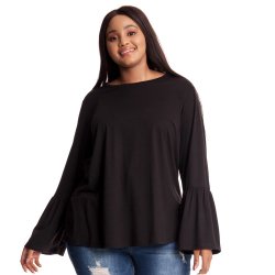 Donnay Plus Size Casual Frill Sleeve Tee - Black