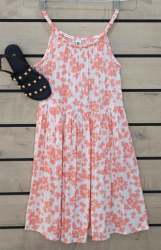 Girls Strappy Floral Dress - Peach - Peach 5-6 Years