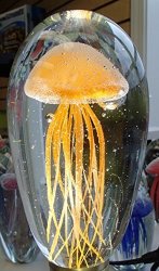 Large Orange Glass Jellyfish Paerweight 6" Glow In The Dark