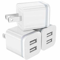 USB Wall Charger Niluoya 3-PACK 2.1A 10.5W Dual Port USB Plug Power Adapter Charging Block Cube Replacement For Iphone XS MAX XS XR X 8 7 6 PLUS 5S Samsung LG