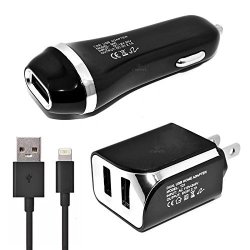 Black Color 3 In 1 Design Dc Car Charger Adapter & Ac Wall Charger Adapter & USB Data Sync Cable For Boost Mobile Apple Iphone 6S Plus 5.5" 16GB