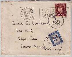 South Africa 1938 Gb Kgvi 1 Half D Per Finned On Cover With Postage Due Very Fine