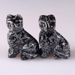 Snowflake Obsidian - Carved Cat Figurines