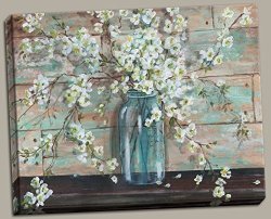 Beautiful Watercolor-style Blossoms In A Mason Jar Floral Print By Tre Sorelle Studios One 20X16IN Stretched Canvas
