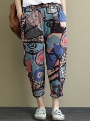 Women Elastic Waist Printed Harem Pants