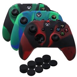 YoRHa Silicone Cover Skin Case For Microsoft Xbox One X & Xbox One S Controller X 3 Red Black&black Green&blue Green With Pro Thumb Grips