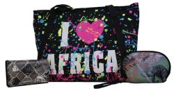Fino Africa Trio Canvas Bag & Patent Leather Purse With Pouch