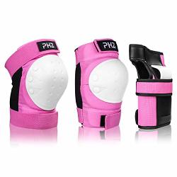 Phz. Kids adults 3 In 1 Skateboard Protective Gear Set Knee Pads Elbow Pads Wrist Guards For Rollerblading Skateboard Cycling Skating Bike Scooter