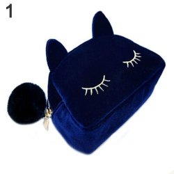 Nple--gorgeous Portable Cartoon Cat Coin Storage Case Makeup Pouch Glamor Cosmetic Bag Blue
