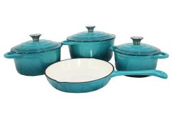 7PCS Turquoise Authentic Cast Iron Cookware Set