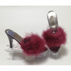 Perin Lingerie Matching High Heeled Feathered Slippers Burgundy Sizes 3-9 - 8
