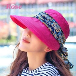Summer Style Women Foldable Wide Large Brim Floppy Beach Gorro Hat - Rose