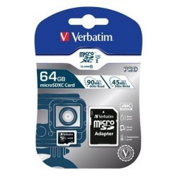 Verbatim 64GB Micro SDXC Flash Memory Card with Adapter