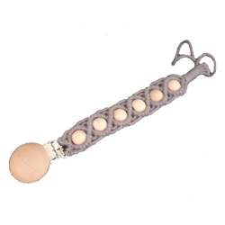 4AKID Crochet Baby Pacifier Clip With Wooden Beads - Dark Grey