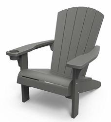 Keter Alpine Adirondack Resin Outdoor Furniture Patio Chairs With Cup Holder-perfect For Beach Pool And Fire Pit Seating Dark Grey