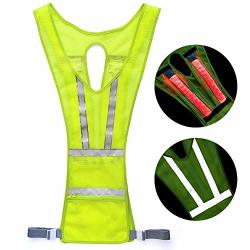 Reflective Running Vest Gear LED Safety Light Reflective Vest With Large Pocket & Adjustable Waist For Running Cycling Jogging Walking Motorcycle Lengthways Green