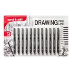Pin Drawing Pen Set 12 X Assorted Sizes From 0.05 - 0.8MM Black