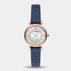 Emporio Armani Women&apos S Rose Gold Plated & Blue Leather Watch