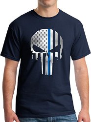 Thin Blue Line Punisher Logo Patriotic Flag Adult Tee XL Navy