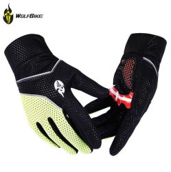 Thermal Fleece Rainproof Full Finger Winter Bicycle Glove Gel Silicone Pad Bik... - Black Green XL