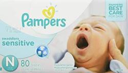 Pampers Swaddlers Sensitive Disposable Diapers Newborn Size 0 10 Lb 80 Count Super
