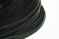 Genuine Leather - High Quality - 4mm - Soft Black - Flat - Strips - Sold Per Meter
