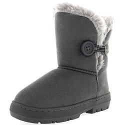 KIDS Girls Button Winter Snow Rain Cosy Casual Warm Boots - 1 - GRE33 EA0447