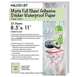 Milcoast Matte Colored Full Sheet 8.5 X 11 Adhesive Tear Resistant Waterproof Photo Craft Paper For Inkjet Laser Printers 25 Sheets Pastel Green
