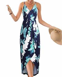 II Inin Women's V Neck Sleeveless Summer Casual Dresses Spaghetti Strap Floral Asymmetrical Maxi Sundress For Beach Party Floral 2 S
