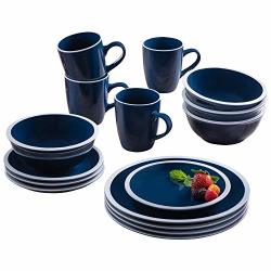American Atelier Hadleigh Casual Round Dinnerware Set 16-PIECE Stoneware Party Collection W 4 Dinner Salad Plates 4 Bowls & 4 Mugs Unique Gift Idea Navy