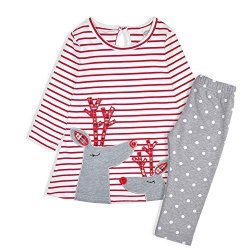 Minilove Girls Embroidery Long Sleeve Striped Christmas Dress Clothing Set 110 Red Deer