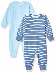 Hanes Ultimate Baby Flexy 2 Pack Sleep And Play Suits Dark Blue Stripe 6-12 Months