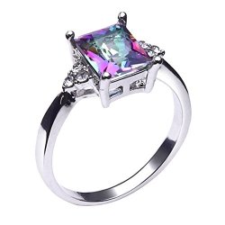 Rurah Women's Ring Colorful Square Diamond Ring Inlaid Rainbow Engagement Diamond Rings Jewelry 9