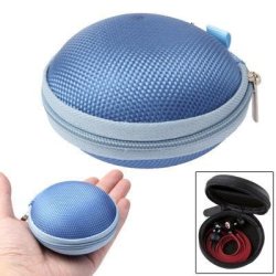 Grid Style Carrying Bag Box For Headphone Earphone Blue